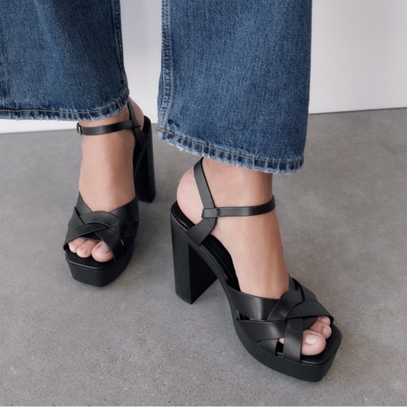 ZARA Platform Heeled Leather Sandals BNWT - Picture 8 of 8
